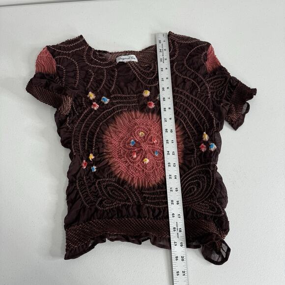Original Tee Women Top Small Wine Silk Textured Tie Dye Hippie Boho Gypsy Blouse - Picture 7 of 11